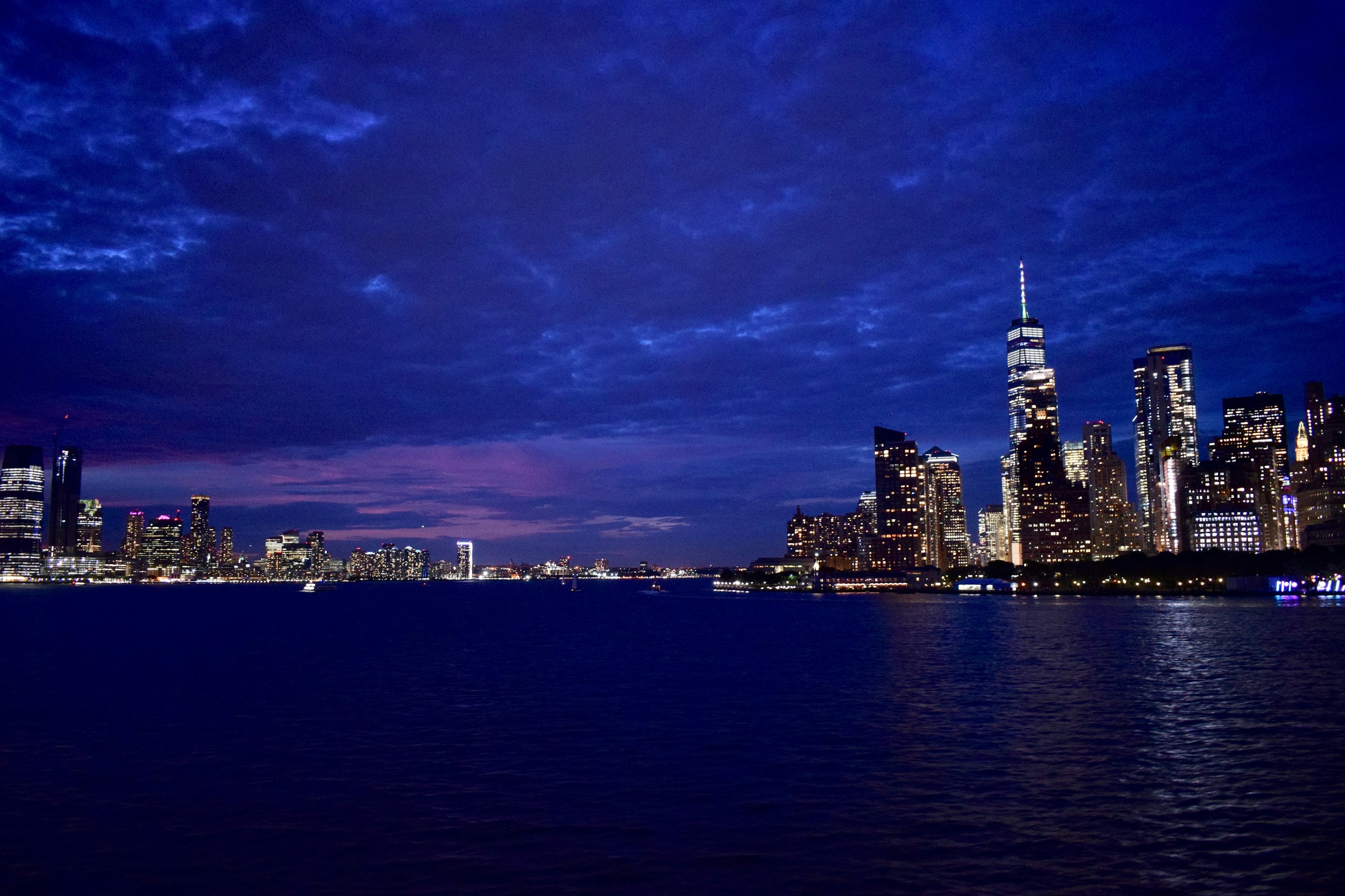Lower Manhattan and One World Trade Center at blue hour